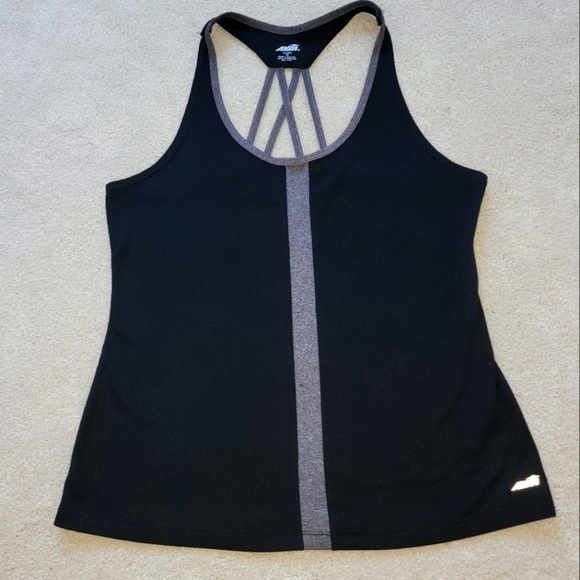 Avia Black and Gray Strappy Racer Back Tank Ribbed Exercise Workout Tank Top - Picture 1 of 6
